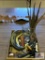 Misc. outdoors lot: powder horn, bull horn, calls, sheath, camo makeup, feathers