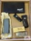 Lot of whetstones, Buck knife sheath/box, leather knife sheath, etc.
