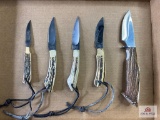 Flat of Stag Handle fixed blade knives marked 
