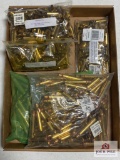 Flat of mixed unprimed brass casings: .41 Rem, .357 mag, .300 Wby