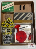 Flat of reloading items: powder trickler, primer dish, funnel, etc.