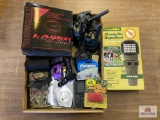 Misc. lot including walkie talkies, Bushnell Laser Range Finder, Thermacell mosquito repellent, etc.