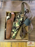 Two shoulder holsters for long barrel handguns (leather and nylon)