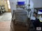 Rolling metal serving cart, metal rack, lot of dishes, etc