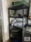 Plastic rack & contents: glassware, serving trays, etc