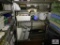 3 metal racks & contents: serving containers, plastic ware, etc