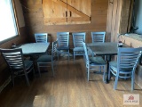 Two 3' wood tables & 8 metal dining chairs