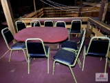 Lot wood table & 11 metal chairs