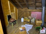 Contents of storage room: chairs, metal cabinet, bar ware,