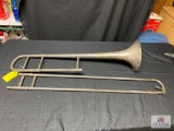 Antique trombone, no marked, used as decoration with case