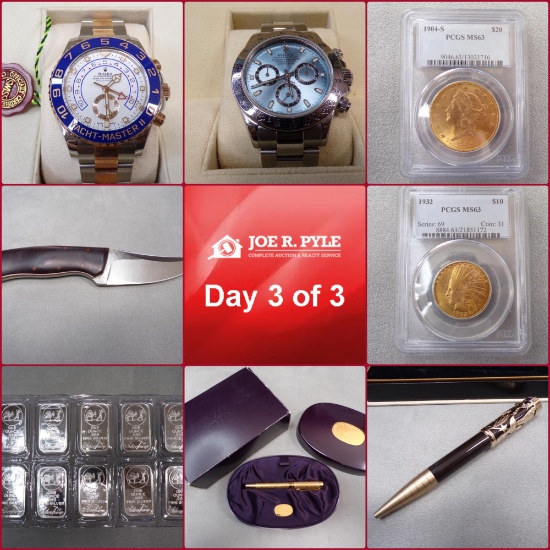 Day 3/3 Luxury Watches, Guns, Silver, Coins, Pens