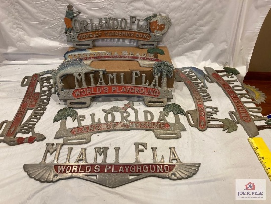 9 metal license plate Florida brackets 1950's