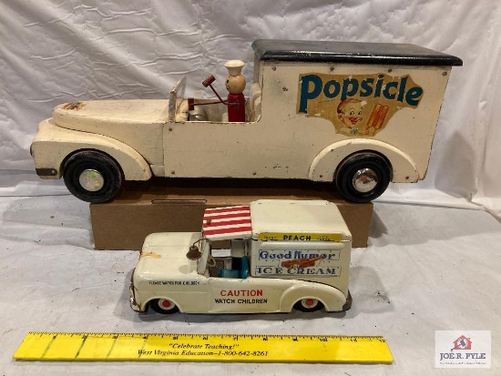 Buddy L wood Popsicle truck and Good Humor metal tin friction truck