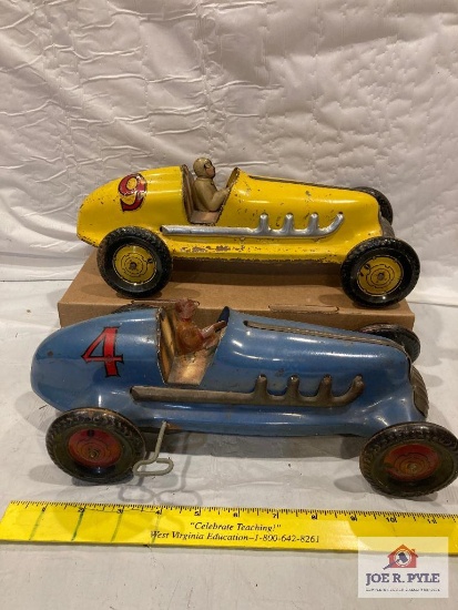 2 Marx wind-up race cars 12"