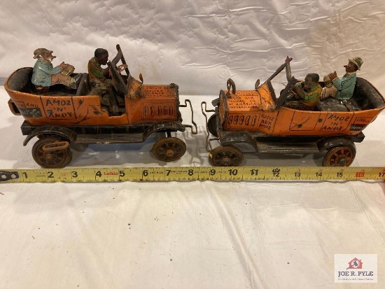 Marx 2 Amos and Andy tin wind up Open Air Taxis 8" x 5" x 3"