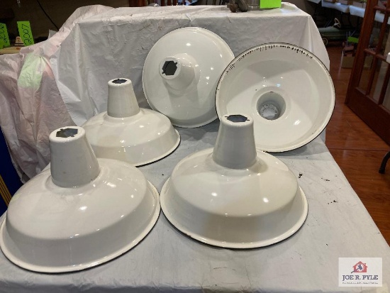 5 white industrial porcelain light shades 12" x 7"