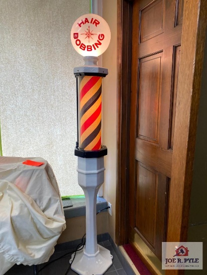 Antique porcelain Barber pole 82", lights up, key wind works, spins, no key