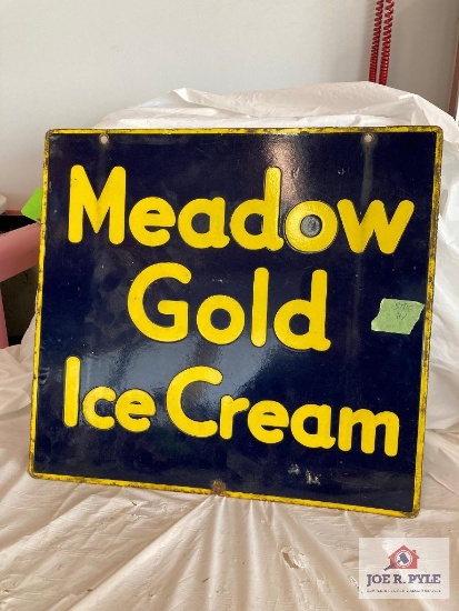 Meadow Gold Ice Cream s sided porcelain sign 18" x 16"