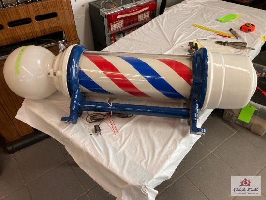 Barber shop light hand crank wall mount, as found 42"