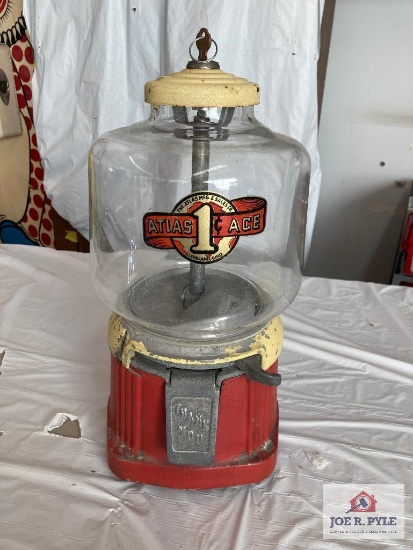 Atlas 1 cent gumball machine with key 14" x 6" x 6"