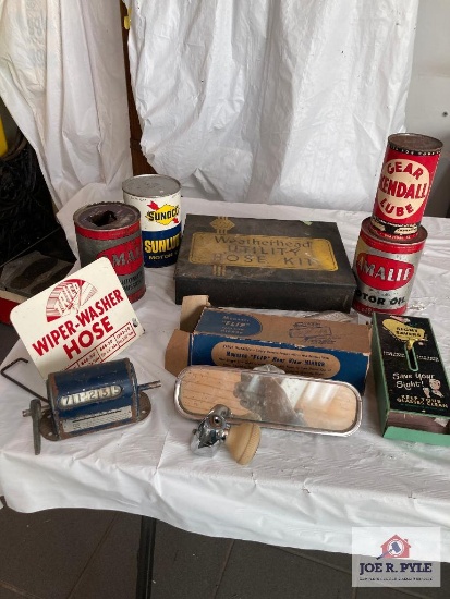 Vintage automobile items: Amalie oil, Weatherhead, Sunoco, Kendall, etc