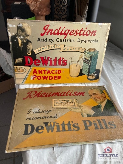 DeWitts Pill 2 metal advertising signs 16" x 11"