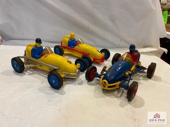 Nosco plastic wind up midget racers, 2 tested, 1 parts