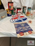 Vintage automobile items: Penn Drake, Atlantic, Texaco, Amoco oil cans, Amoco maps, etc