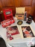 Coca Cola radio, metal tins, match safe, advertising, etc