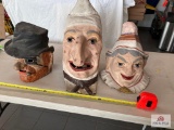 3 antique papermache carnival heads
