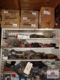 Shelf of New Old Chrysler/Mopar stock to include oil filters, evac coil, gauges, hoses, misc