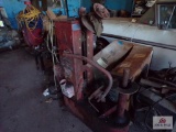 Lot of vintage tire mounting machine, metal cabinet, work table and contents