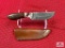 [204] Damascus blade hunting knife w/leather sheath
