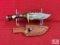 [206] Damascus blade hunting knife w/leather sheath