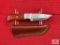 [220] Damascus blade hunting knife w/leather sheath