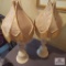Pair of hand sculpture lamps with fringed shades approx. 27in tall