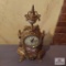 Lancini bronze and porcelain clock approx. 17 inches tall