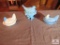 3 Vintage chicken on nest candy dishes blue and white