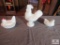 3 Vintage chicken on nest candy dishes white milk glass