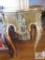 Victorian French style side table with brass cherub ornamentation inlaid wooden top