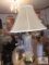 Brass and crystal lamp approx. 31 inches tall