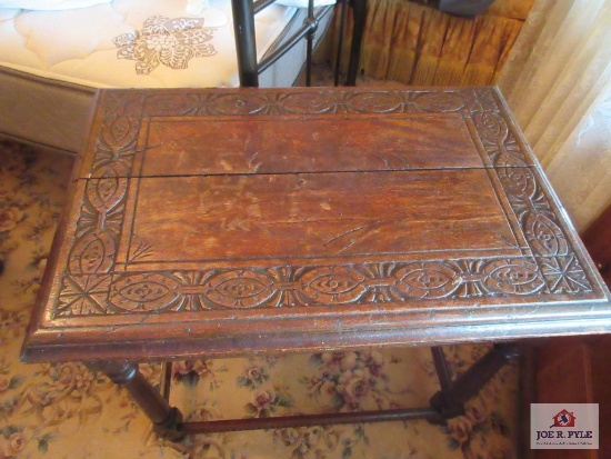 Victorian Carved Top Table with Drawer Approx. 30"