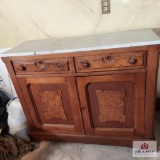 Marble topped buffet approx. 48 inches wide by 39 inches tall Marble is cracked MUST BRING HELP TO