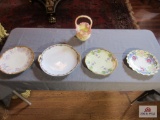 Glass basket and four flowered plates made in France