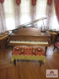 Chickering Oak baby grand piano and upholstered bench from Daniel Boone Hotel MUST BRING HELP TO