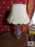 Cut glass lamp with shade