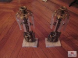 2 Brass and glass candle holders