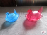2 Vintage Chicken on nest candy dishes