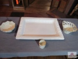 Lenox cream and gold tray, bowls and candle holder