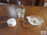 Vintage glass juicer, cup mixer and anchovy paste trinket box